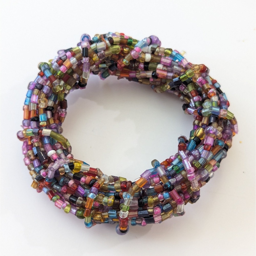 Vintage Multicolor Glass Beaded Napkin Rings Boho Colorful Handcrafted Set of 8 - Picture 2 of 7